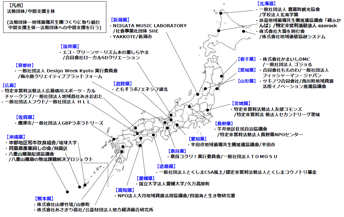 令和6年度地域循環共生圏づくり支援体制構築事業参加団体分布図